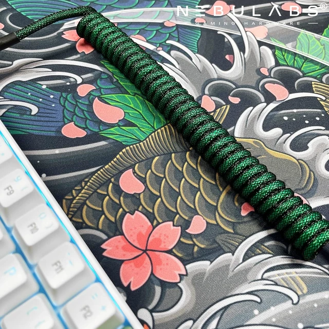 Alt view image 6 of 7 - 5ft Custom Coiled Keyboard Cable, USB-C GX-16 Aviator, Detachable Connector, USB-A to USB-C, Dark Green