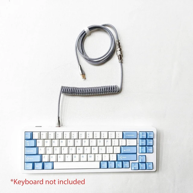 Alt view image 4 of 4 - Braided USB-C to USB-A Coiled Cable with Detachable Metal Aviator for Mechanical Keyboard, Silver