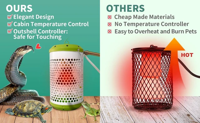 Alt view image 2 of 7 - 100W Reptile Heat Lamp with Thermostat & Chew-Proof Cord for Bearded Dragon, Snake & Turtle
