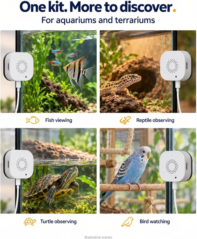 Alt view image 2 of 7 - 2K Aquarium Camera with Fill Light for Fish Tank & Reptile