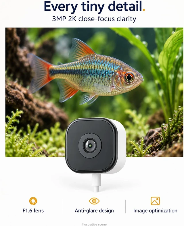 Alt view image 4 of 7 - 2K Aquarium Camera with Fill Light for Fish Tank & Reptile