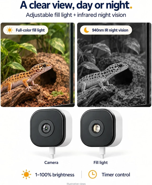 Alt view image 5 of 7 - 2K Aquarium Camera with Fill Light for Fish Tank & Reptile