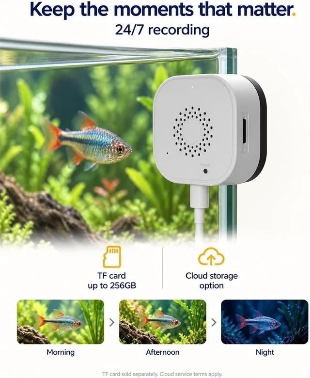 Alt view image 7 of 7 - 2K Aquarium Camera with Fill Light for Fish Tank & Reptile