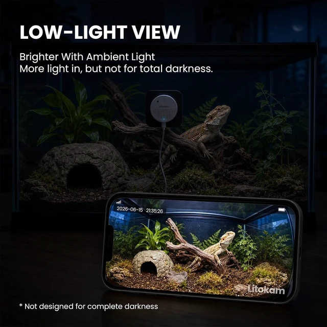 Alt view image 5 of 7 - F1.0 2K 3MP Fish Tank & Reptile Camera with Close-Focus Lens, 147° Wide Angle, 2.4G/5G WiFi