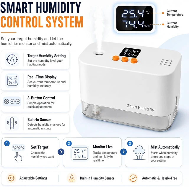 Alt view image 2 of 6 - Smart Reptile Terrarium Humidifier with Automatic Humidity Sensor for Chameleon, Gecko & Snake