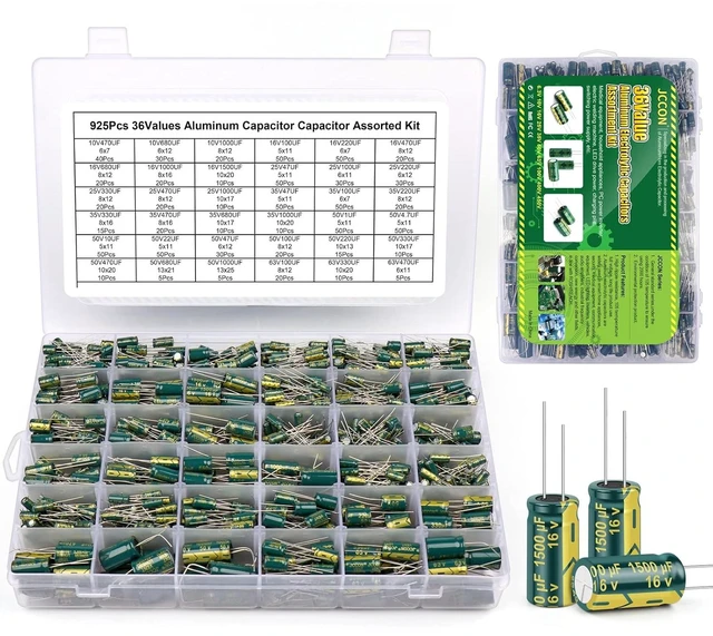 Main image of 925-Piece 36-Value Aluminum Electrolytic Capacitor Assortment Kit, 1uF-1000uF