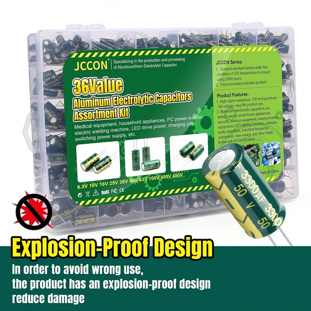 Alt view image 4 of 7 - 925-Piece 36-Value Aluminum Electrolytic Capacitor Assortment Kit, 1uF-1000uF