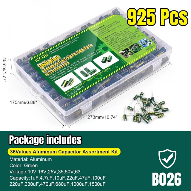Alt view image 7 of 7 - 925-Piece 36-Value Aluminum Electrolytic Capacitor Assortment Kit, 1uF-1000uF