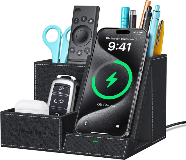 Main image of Wireless Charger with Desk Organizer, 3 Compartments & Phone Stand