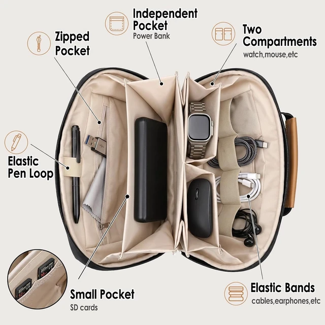 Alt view image 4 of 7 - Water-Resistant Electronics Travel Organizer Case with Elastic Bands for Cables, SD Cards & Accessories, Black