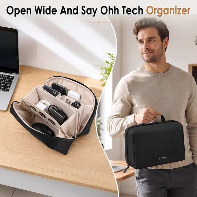Alt view image 5 of 7 - Water-Resistant Electronics Travel Organizer Case with Elastic Bands for Cables, SD Cards & Accessories, Black