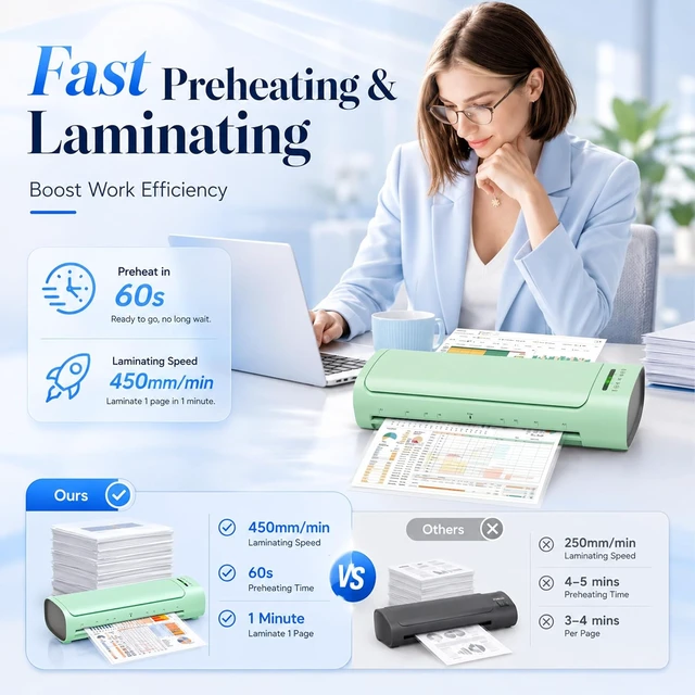 Alt view image 3 of 7 - 13-Inch A3 Hot & Cold Laminator with 30 Sheets, 60s Warm-Up, Never-Jam, Green