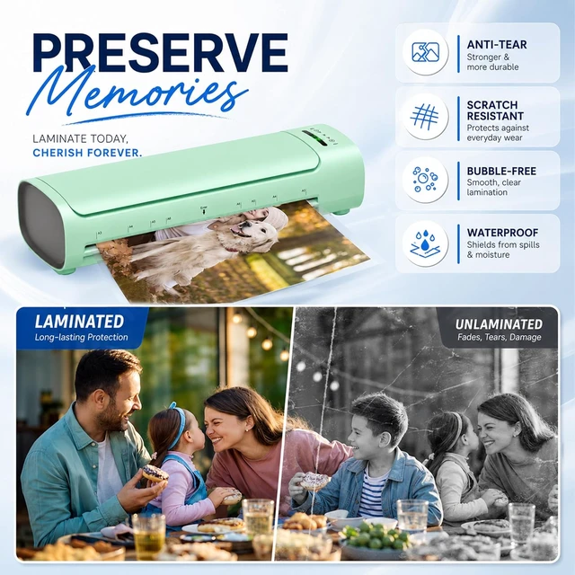 Alt view image 6 of 7 - 13-Inch A3 Hot & Cold Laminator with 30 Sheets, 60s Warm-Up, Never-Jam, Green