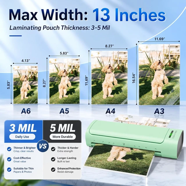 Alt view image 7 of 7 - 13-Inch A3 Hot & Cold Laminator with 30 Sheets, 60s Warm-Up, Never-Jam, Green