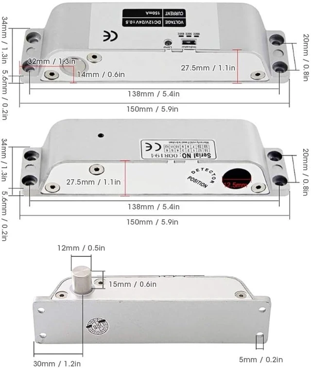 Alt view image 4 of 7 - 12V/24V Electric Bolt Lock with 0/3/6s Delay, Aluminum Alloy
