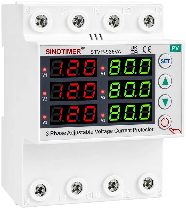 Main image of 3-Phase Voltage & Current Protector, 110/220VAC, 80A, Over/Under Voltage & Overcurrent, DIN Rail