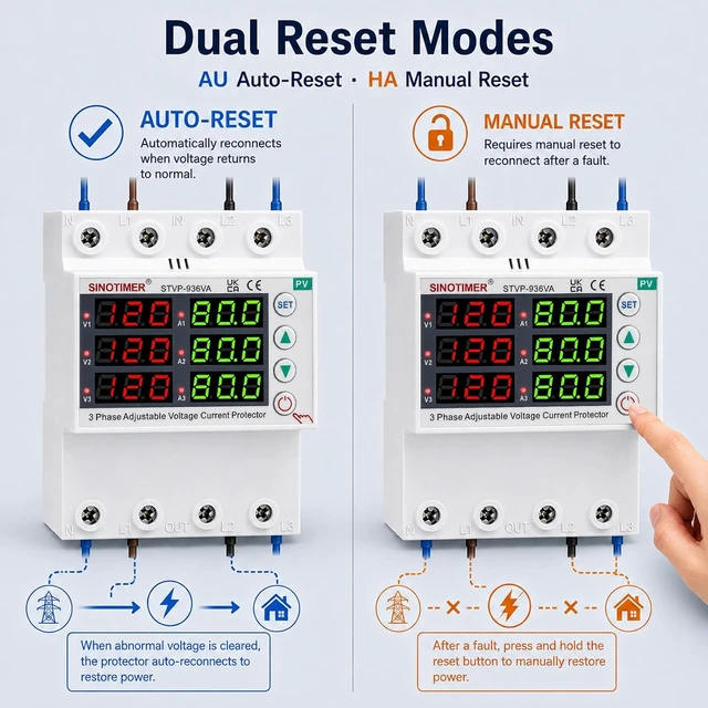 Alt view image 7 of 7 - 3-Phase Voltage & Current Protector, 110/220VAC, 80A, Over/Under Voltage & Overcurrent, DIN Rail