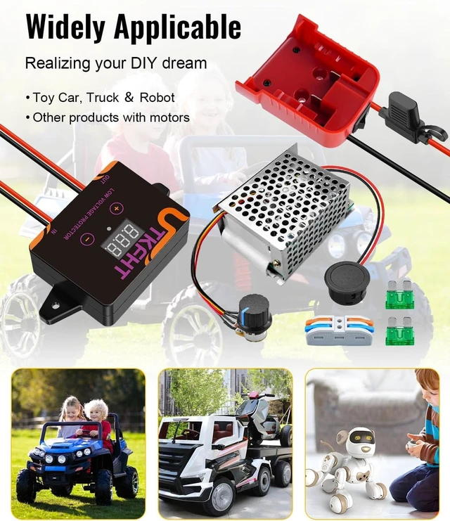 Alt view image 6 of 7 - Power Wheel Adapter Kit for Milwaukee 18V Battery with Low Voltage Protector