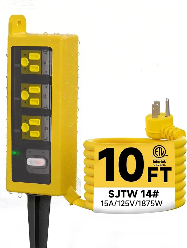 Main image of Weatherproof Outdoor Power Strip, 3 AC Outlets, 10FT Cord