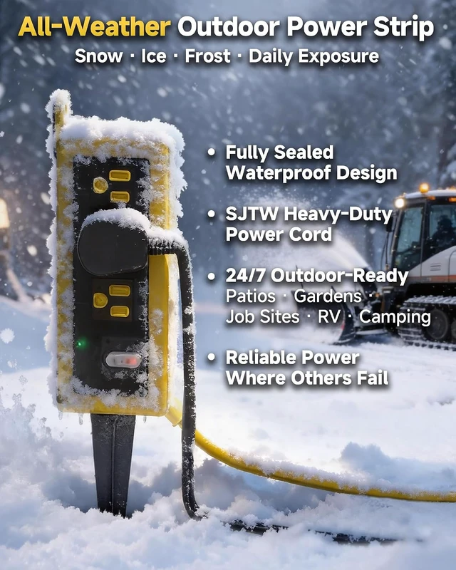 Alt view image 5 of 7 - Weatherproof Outdoor Power Strip, 3 AC Outlets, 10FT Cord