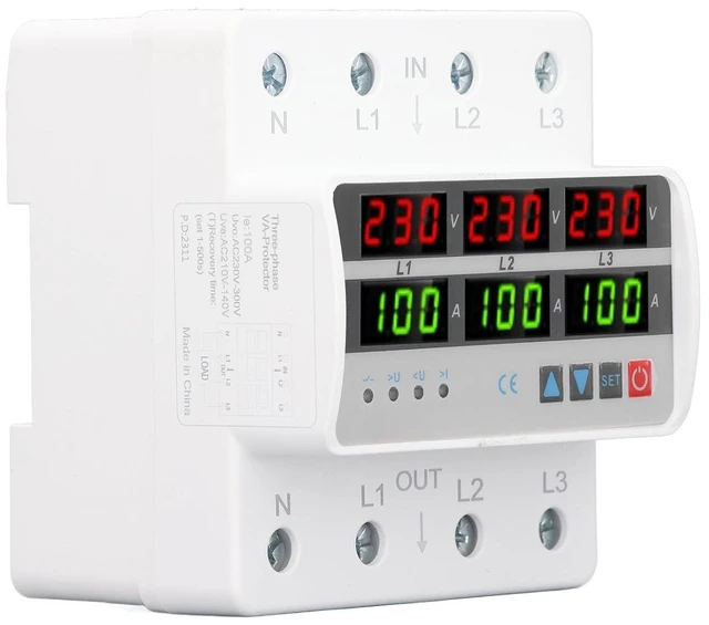 Main image of 3-Phase Voltage Protector, 100A Self-Resetting, Quick Response, DIN Rail Mount