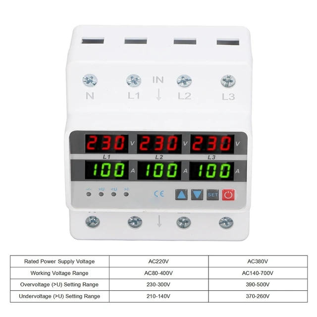 Alt view image 4 of 7 - 3-Phase Voltage Protector, 100A Self-Resetting, Quick Response, DIN Rail Mount