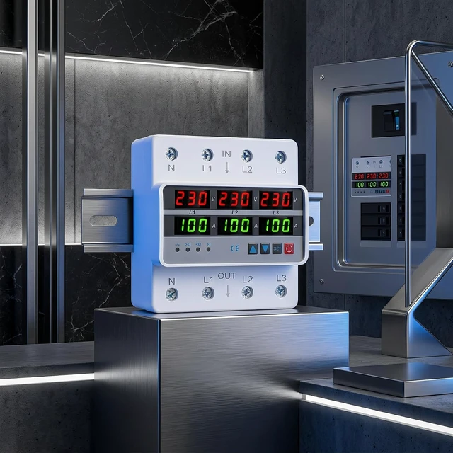 Alt view image 5 of 7 - 3-Phase Voltage Protector, 100A Self-Resetting, Quick Response, DIN Rail Mount
