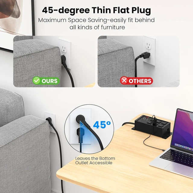 Alt view image 5 of 7 - EMI/RFI Filtering Surge Protector with 6FT Flat Plug Cord, Black
