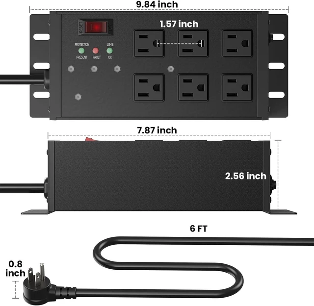 Alt view image 7 of 7 - EMI/RFI Filtering Surge Protector with 6FT Flat Plug Cord, Black