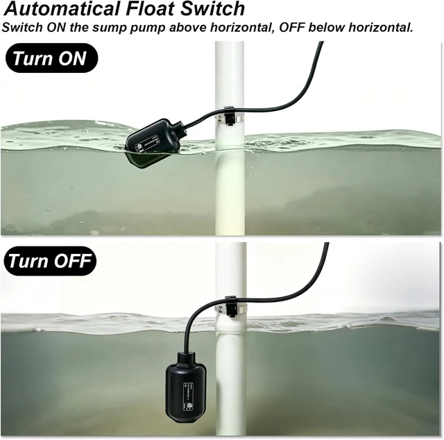 Alt view image 5 of 7 - Universal Sump Pump Float Switch with Piggyback Plug & 10FT Cord, 13A/125V