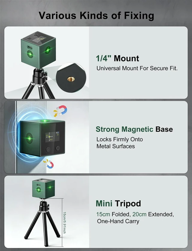 Alt view image 6 of 7 - 5-in-1 Digital Laser Level with Angle Finder, Green/Red Laser, Tripod & Magnetic Base, USB-C