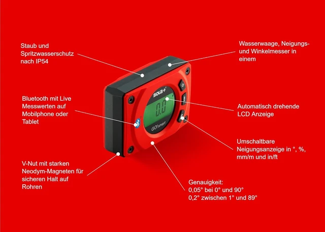 Alt view image 2 of 7 - SOLA GO! 3-Inch Smart Digital Pocket Level with Bluetooth, Magnetic