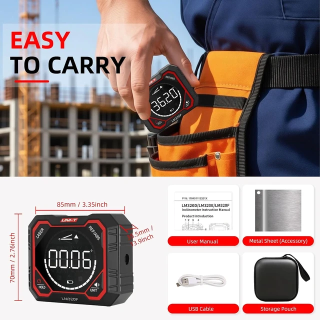 Alt view image 7 of 7 - Digital Level with 3-Laser Angle Gauge, Magnetic Inclinometer, 1000mAh