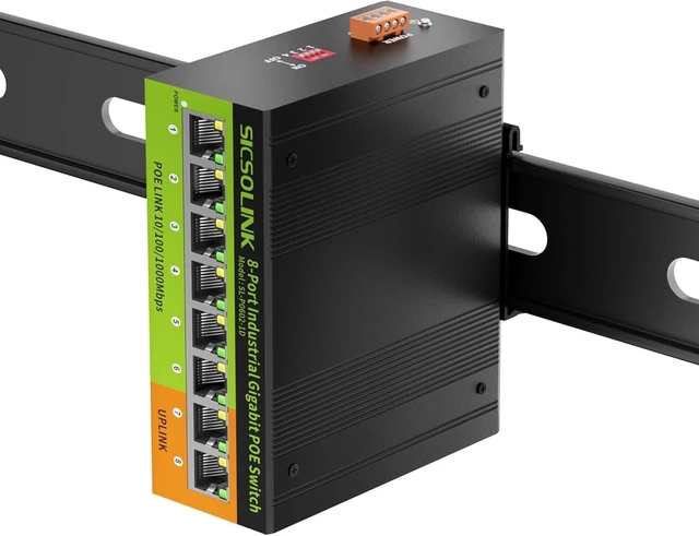 Main image of Industrial 8-Port Gigabit PoE+ Switch, Dual Power, DIN-Rail Mount