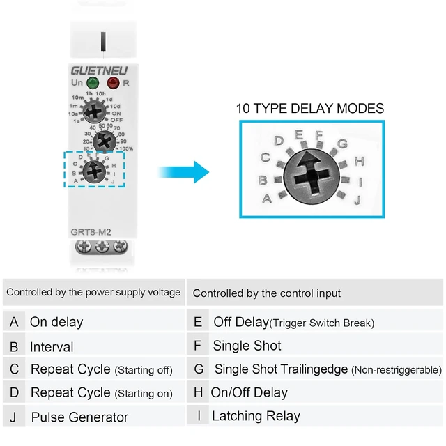 Alt view image 3 of 6 - 12V-240V Timer Relay, Off Delay Trigger with 10 Functions, DIN Rail Mount