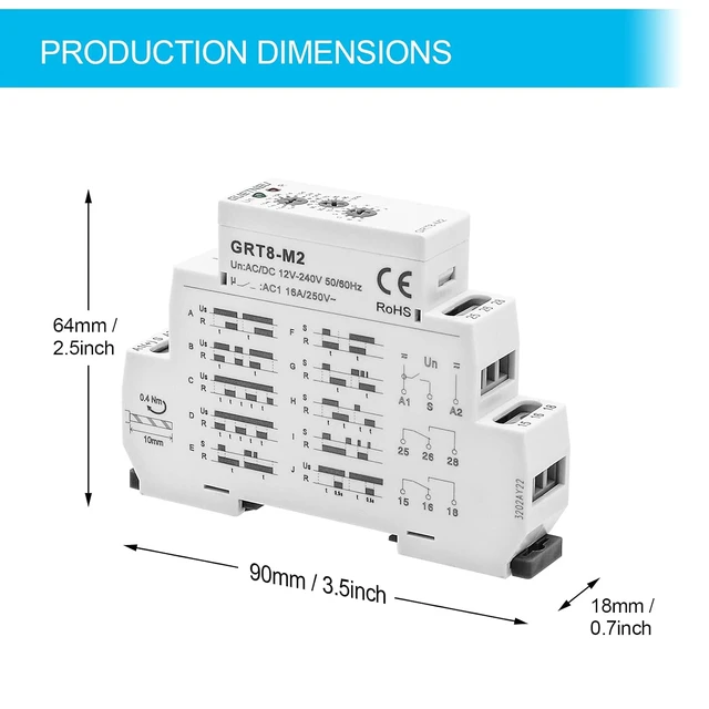 Alt view image 5 of 6 - 12V-240V Timer Relay, Off Delay Trigger with 10 Functions, DIN Rail Mount