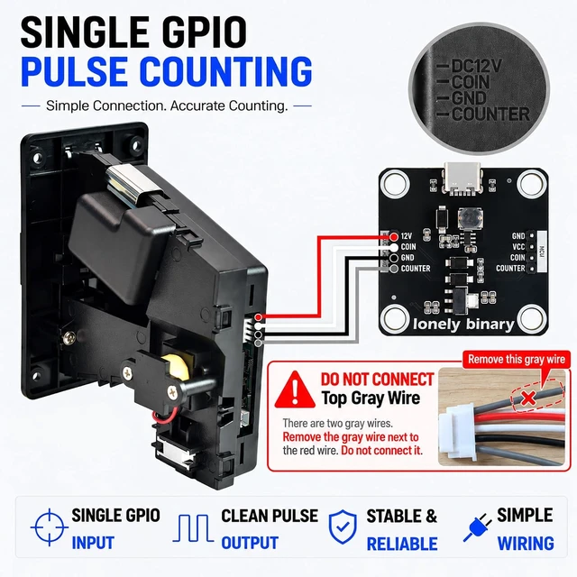 Alt view image 4 of 7 - Arcade Coin Acceptor Module Kit for ESP32-S3, USB-C Powered