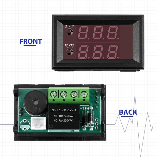 Alt view image 3 of 7 - 8-Pack 12V Temperature Controller Thermostat with Dual LED Display
