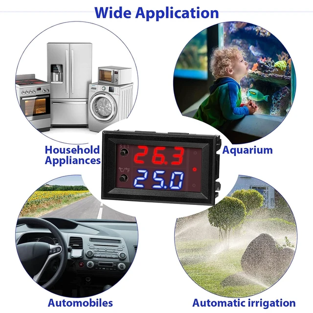 Alt view image 7 of 7 - 8-Pack 12V Temperature Controller Thermostat with Dual LED Display