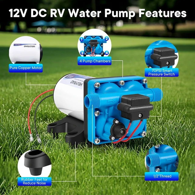Alt view image 3 of 7 - 12V DC RV Water Pump, 5.5GPM 70PSI, 4-Chamber Quiet Self-Priming
