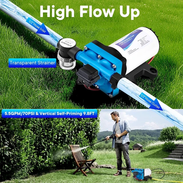 Alt view image 2 of 7 - 12V DC RV Water Pump, 5.5GPM 70PSI, 4-Chamber Quiet Self-Priming