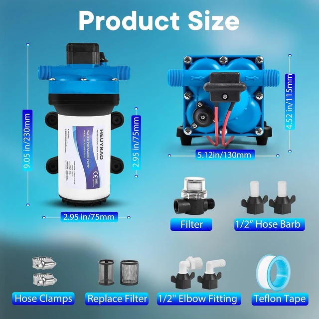 Alt view image 6 of 7 - 12V DC RV Water Pump, 5.5GPM 70PSI, 4-Chamber Quiet Self-Priming
