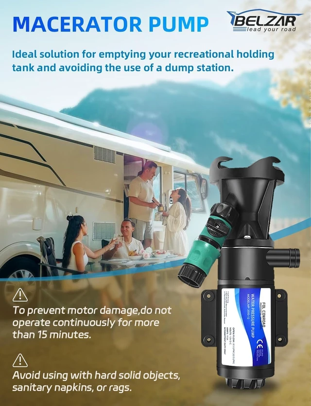 Alt view image 3 of 7 - 12V RV Macerator Pump, 12GPM Self-Priming Waste Water Pump with 3" Port for RV, Marine & Home Drainage