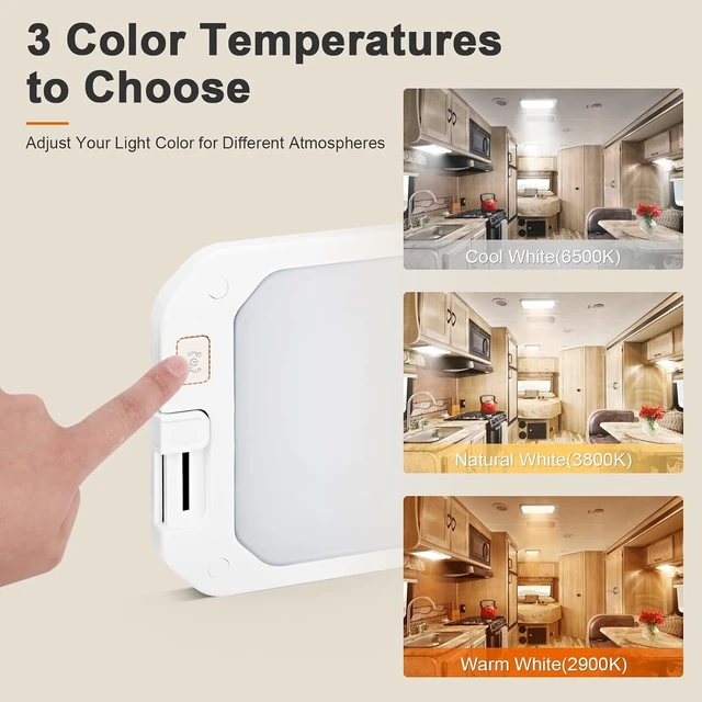 Alt view image 2 of 7 - 8-Pack 12V RV Interior Lights, 3-Color Dimmable with Remote