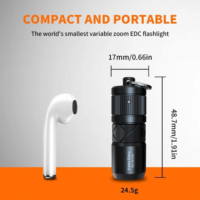 Alt view image 3 of 7 - WLM180 Zoomable EDC Keychain Flashlight, USB-C Rechargeable, 130 Lumen with Magnetic Base, IP54