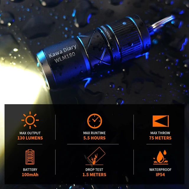 Alt view image 5 of 7 - WLM180 Zoomable EDC Keychain Flashlight, USB-C Rechargeable, 130 Lumen with Magnetic Base, IP54