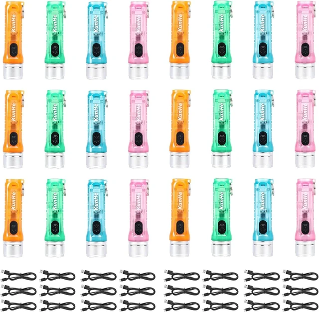 Main image of 24-Pack 200LM USB-C Rechargeable Mini Keychain Flashlights, 3 Modes, Assorted Colors