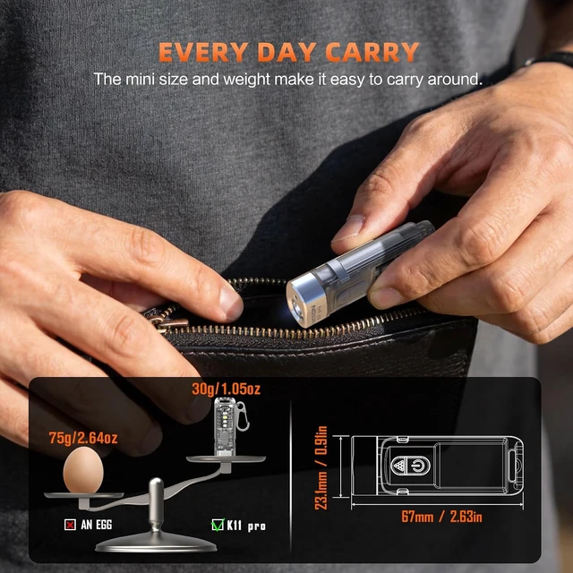 Alt view image 7 of 7 - K11 Pro Rechargeable Keychain Flashlight, 550 Lumen EDC