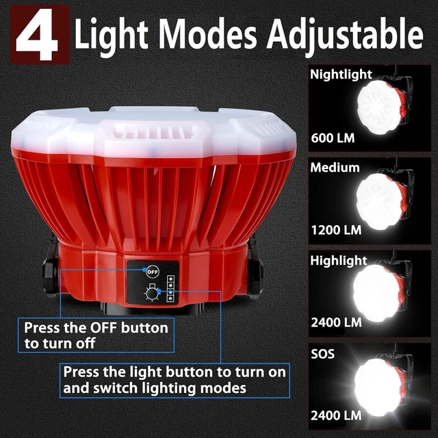 Alt view image 3 of 6 - 2400LM LED Camping Lantern, Compatible with Milwaukee M18 18V Battery, 3 Brightness, No Battery