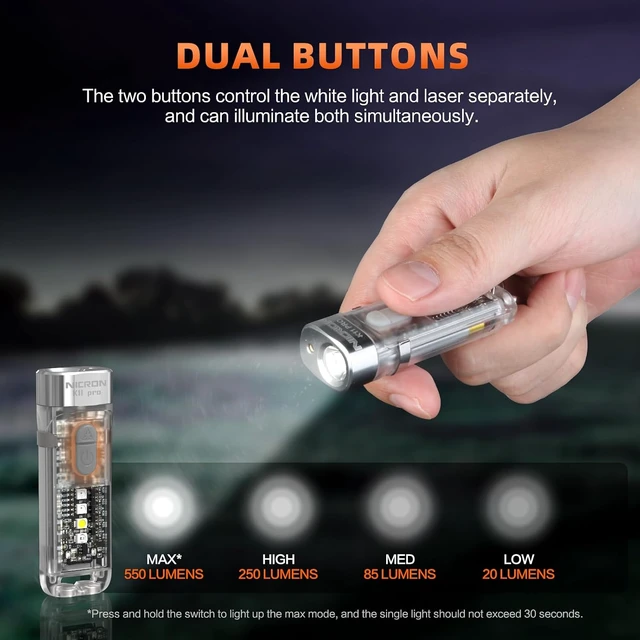 Alt view image 3 of 7 - K11 Pro Rechargeable Keychain Flashlight, 550 Lumen EDC